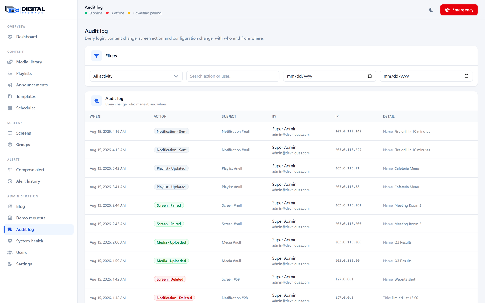 Audit log